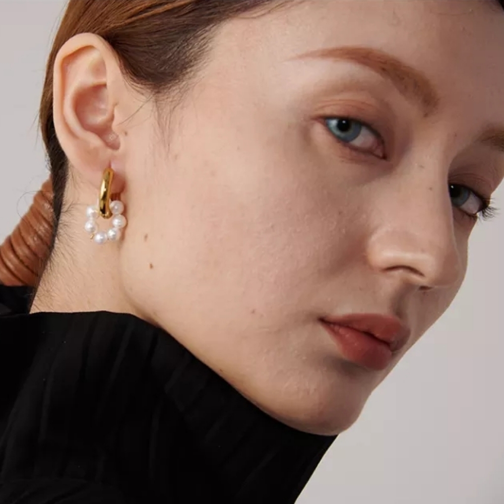 Freshwater Pearl Assymetry Dangle Earrings - Picture 7 of 7